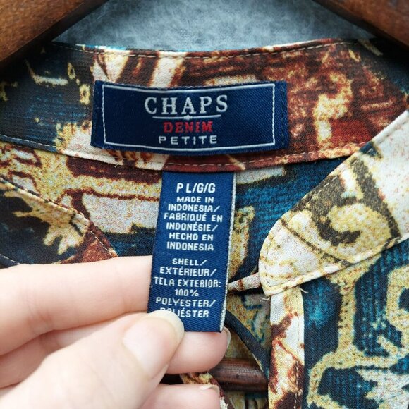 Chaps Petite Womens Multicolor Paisley Print Long Sleeve Blouse Size PL - Picture 2 of 4